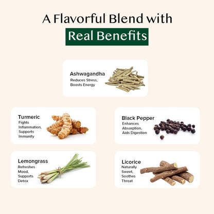 VAHDAM Turmeric Ashwagandha Herbal Tea - 50 Tea Bags | Fights Inflammation, Reduces Stress & Boosts Energy | 5-Herb Caffeine Free Blend | With Black Pepper, Lemongrass & Licorice