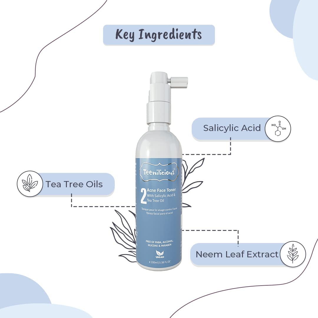 Teenilicious Acne Toner With 0.5% Salicylic Acid & Tea Tree Oil - For Oily Skin & Comedonal Acne - 100Ml