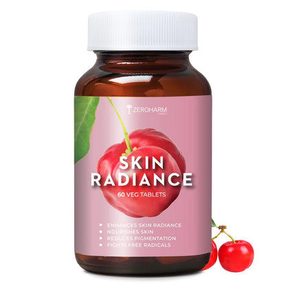 ZEROHARM Skin Radiance Supplement | L-Glutathione, Acerola Cherry Extract (Vitamin C), Biotin & E for Skin Whitening | Skin Glow, Reduce Dark Spots, Brighten & Hydrate Skin | Men & Women | 60 Tablets