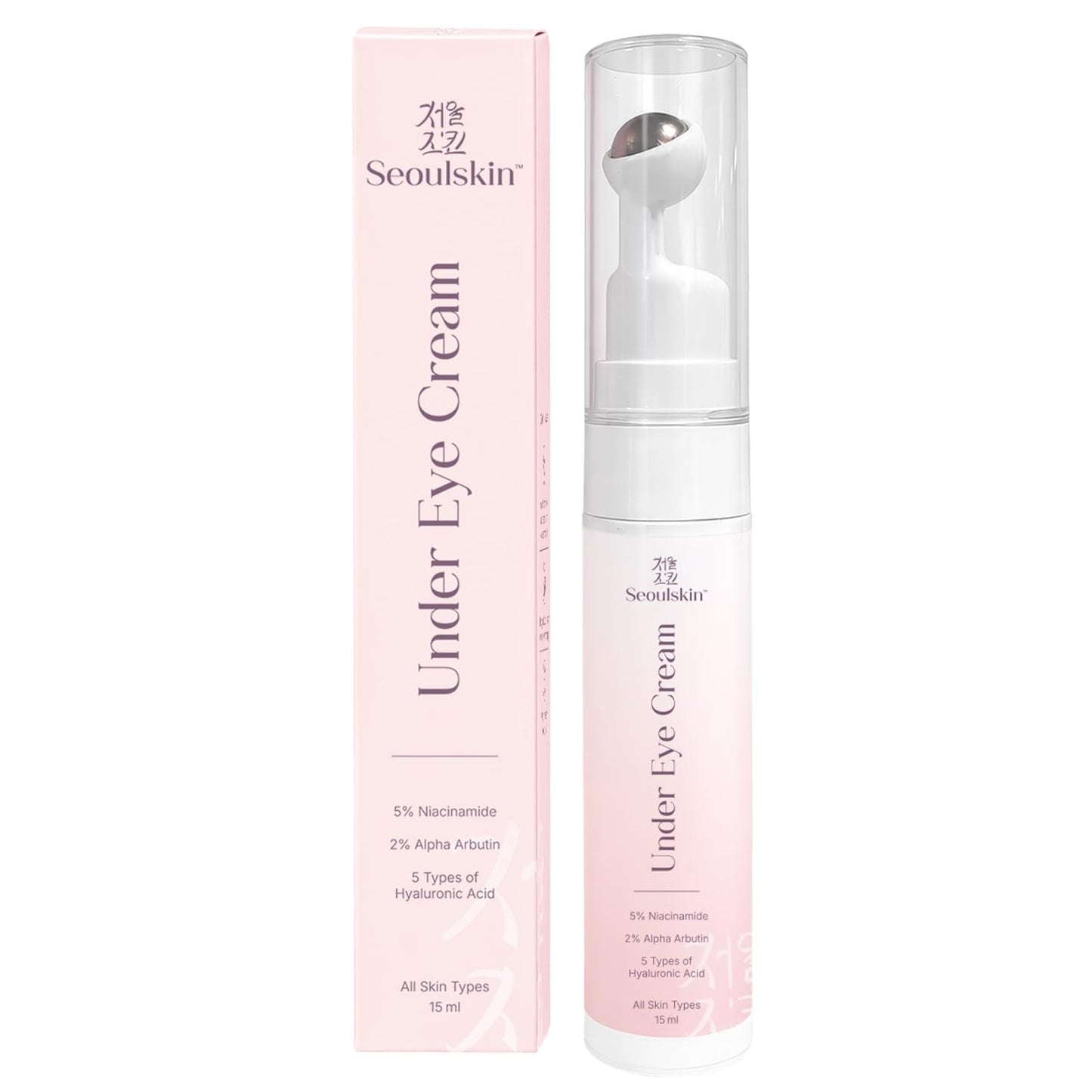Seoulskin under eye cream | dark circles removal for women and men | Under Eye Gel to Reduce Dark Circles, Puffiness & Wrinkles With Built-in Cooling Massage Roll-On Applicator | 5% Niacinamide, 2% Alpha Arbutin | 15 ml