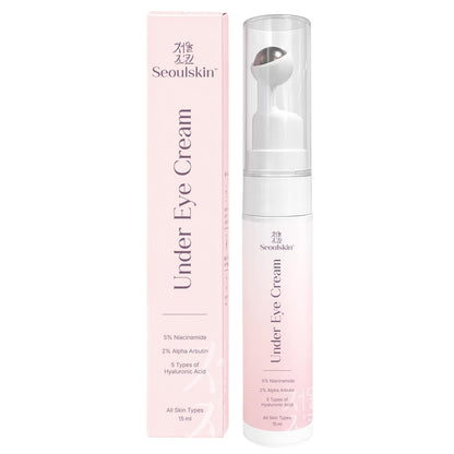 Seoulskin under eye cream | dark circles removal for women and men | Under Eye Gel to Reduce Dark Circles, Puffiness & Wrinkles With Built-in Cooling Massage Roll-On Applicator | 5% Niacinamide, 2% Alpha Arbutin | 15 ml