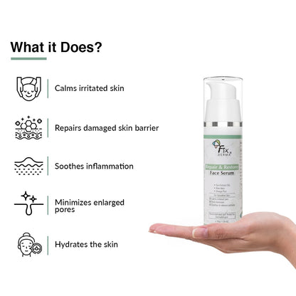 Fixderma 5% Cica Extract Repair & Restore Face Serum for Sensitive Skin | Aloevera Face Serum | Cica Glow Face Serum with Omega Plus | Face Serum for Men & Women - 30gm