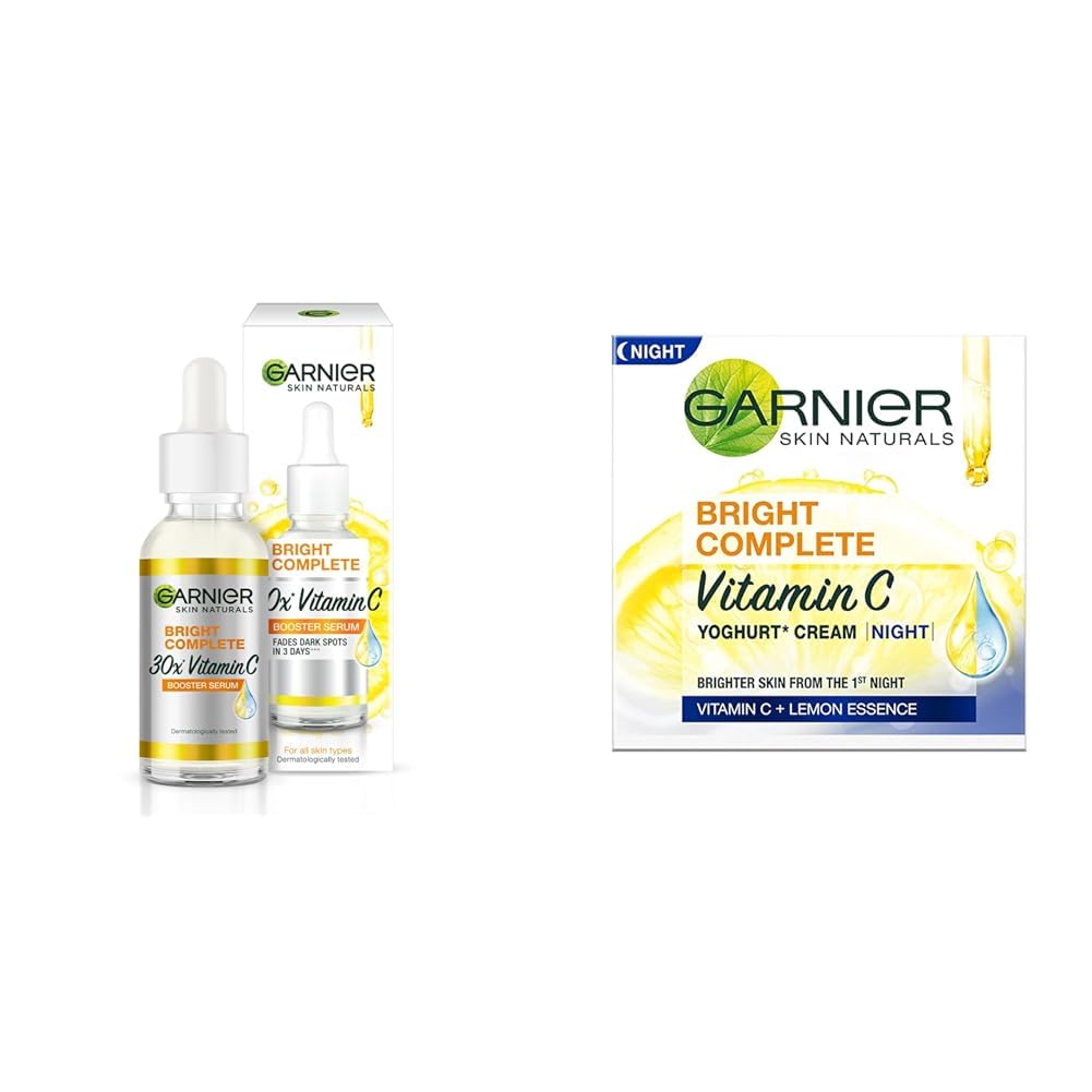 Garnier Bright Complete Vitamin C skincare products on a white background