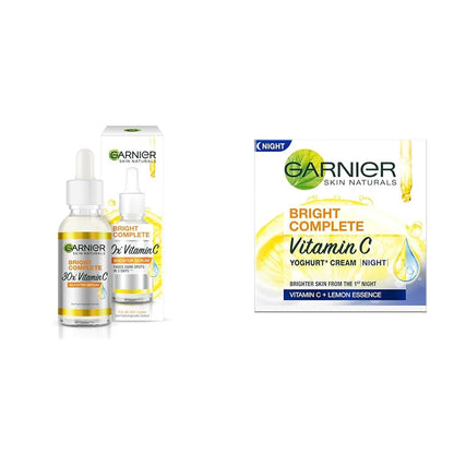Garnier Bright Complete Vitamin C skincare products on a white background