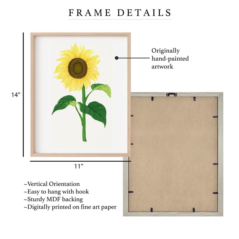 Sunflower Botanical Wall Painting| Modern Art Painting for Living Room Bed Room and Office | 11 x 14 inches (Natural Frame)