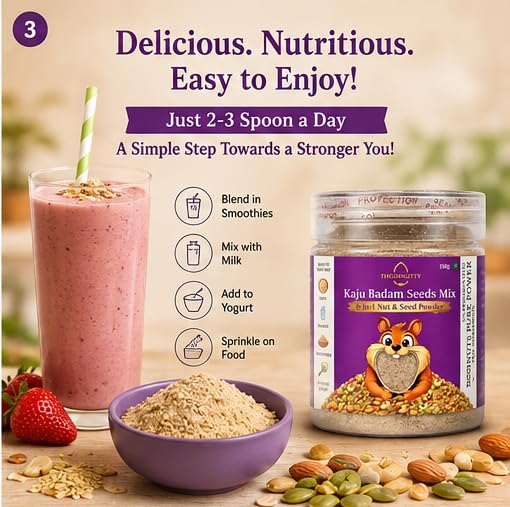 Thodanutty Kaju Badam Seeds Mix (Dry Fruits & Seeds Powder) 150g | Almonds, Cashews, Walnuts, Pumpkin & Chia Seeds | Healthy Nut Mix | 0% Preservatives | Rich in Protein & Fiber