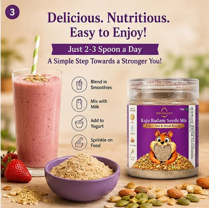 Thodanutty Kaju Badam Seeds Mix (Dry Fruits & Seeds Powder) 150g | Almonds, Cashews, Walnuts, Pumpkin & Chia Seeds | Healthy Nut Mix | 0% Preservatives | Rich in Protein & Fiber