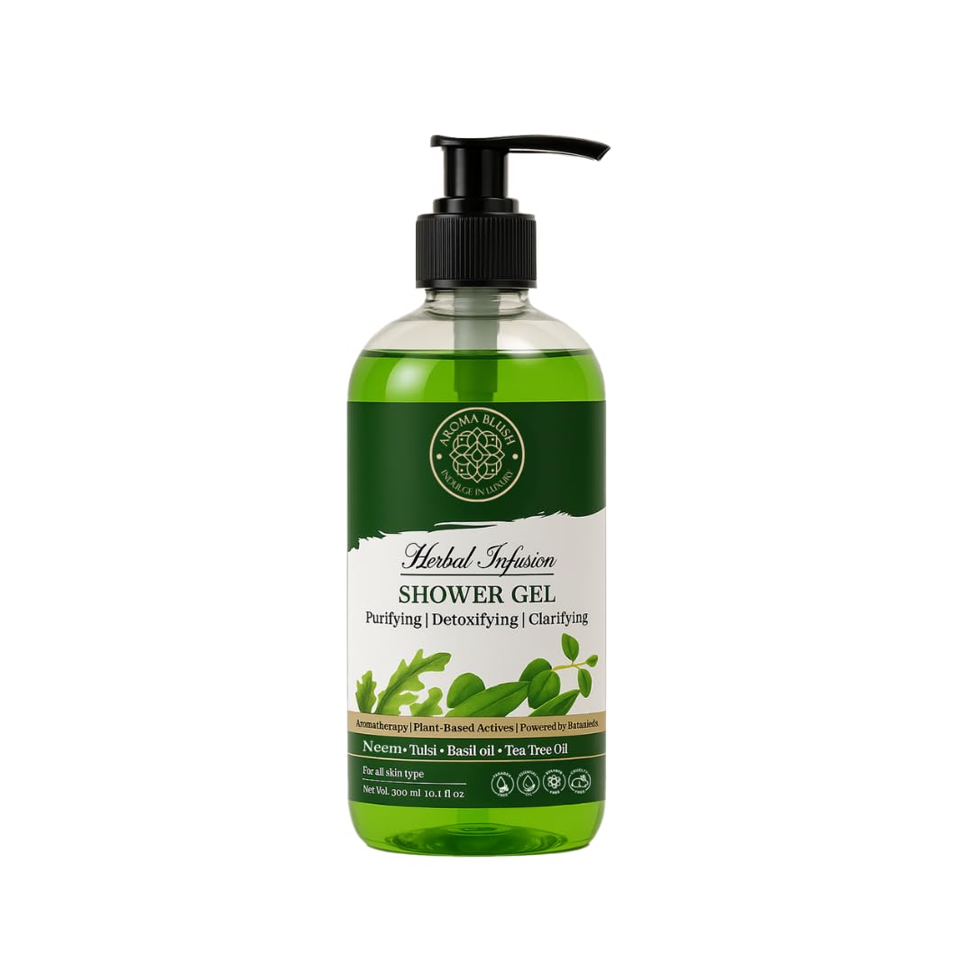 Aromablush - Herbal Infusion Shower Gel | Neem, Tulsi, Tea Tree & Basil Oil | Purifies & Detoxifies | Antibacterial, Sulfate-Free, Paraben-Free | Herbal Detox for Oily & Sensitive Skin | 300ml