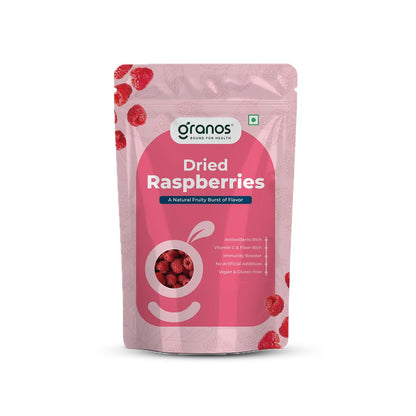 Granos Premium Dried Raspberries 150g, Dried Fruit, Healthy & Tasty, Gluten Free, Vegan, Rich in Fibre & Antioxidant, No Preservative, Support Digestion, Sourced from USA (Pack of 1)