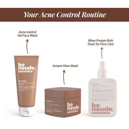 Be Neude Zits Away 100ml Daily Acne Control Face Wash with Milk Probiotics, 2% Salicylic Acid, Neem, Acne Face Wash for Men & Women (Pack of 1)