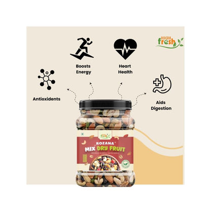 High Fresh Premium Mix Dry Fruits | Almonds, Cashews, Pistachios, Raisins, Apricots, Black Raisins & Dried Kiwi | Assorted Crunchy Trail Mix for Snacking & Gifting