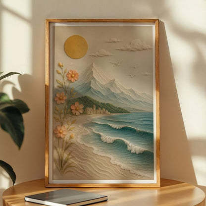 Landscape Wall Painting with Frame Set of 1 | Premium Mountain Sea Beach & Floral Nature Artwork, Elegant Scenic Wall Decor for Living Room, Bedroom, Office and Home Decoration (Art-13,13x19inch)