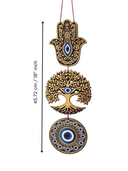eCraftIndia Wooden Evil Eye Hamsa Hand Nazar Battu Wall Hanging for Home Office