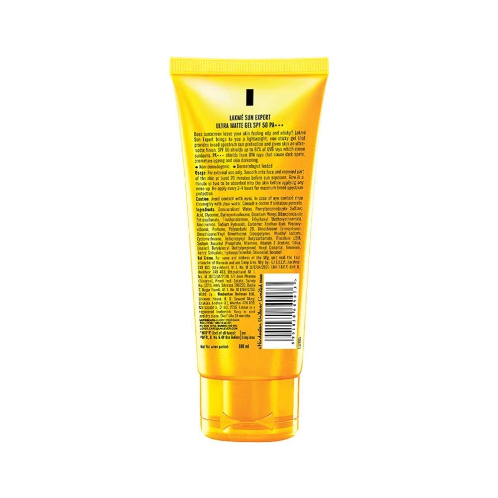 Lakmē Water Light Gel In-Vivo tested SPF 50 PA++++ Sunscreen with Niacinamide For Oily Skin, With New-Age UV Filters, Boosts Glow, Reduces Dullness & Dark Spots 100g
