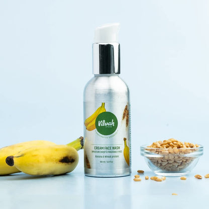 Vilvah Cream Face Wash | Fragrance-Free Face Wash for Dry & Sensitive Skin | Relieves Dryness & Flaking | Soothes & Nourishes Skin | pH-Balanced Gentle Cleanser with Coconut Milk, Banana Extract & Wheat Protein | 100ml
