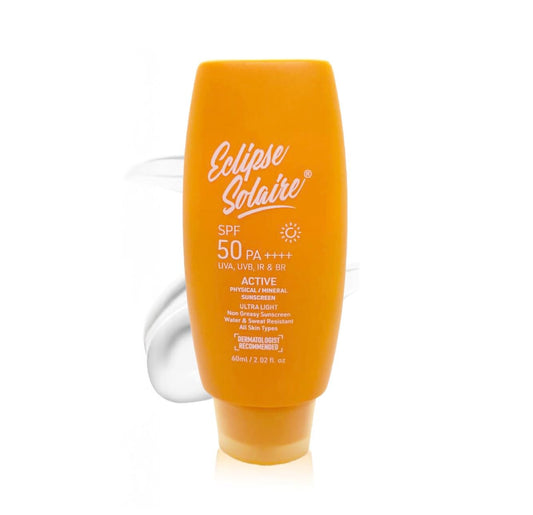 Eclipse Solaire Active Physical / Mineral Sunscreen SPF50 PA++++ | Clinically Tested | No White Cast | Broad Spectrum UVA/UVB & Blue Light Shield | Non-Greasy Sunscreen SPF 50 For All Skin Types – 60ml.