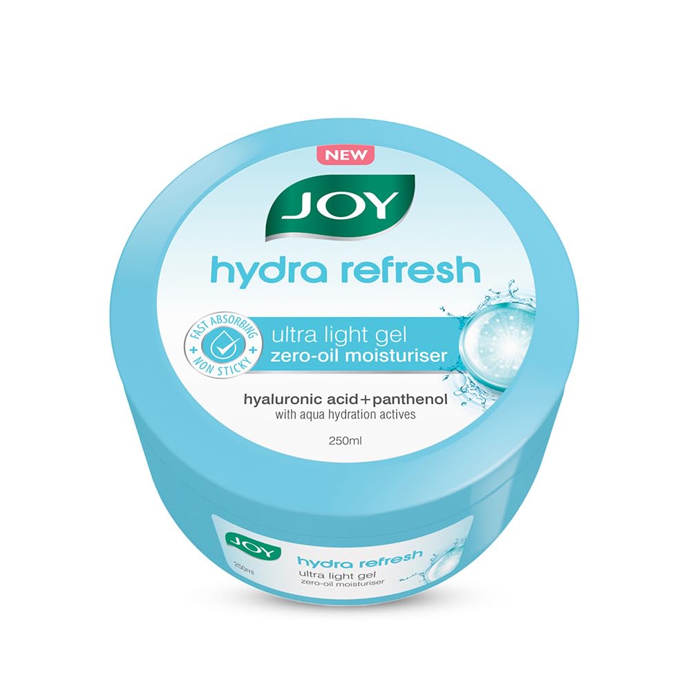 Joy Hydra Refresh Ultra Light Gel, Oil Free Moisturizer with Hyaluronic Acid & Vitamin E 250ml - Non Sticky & Lightweight Face Cream for Oily Skin for 48hr Moisturization