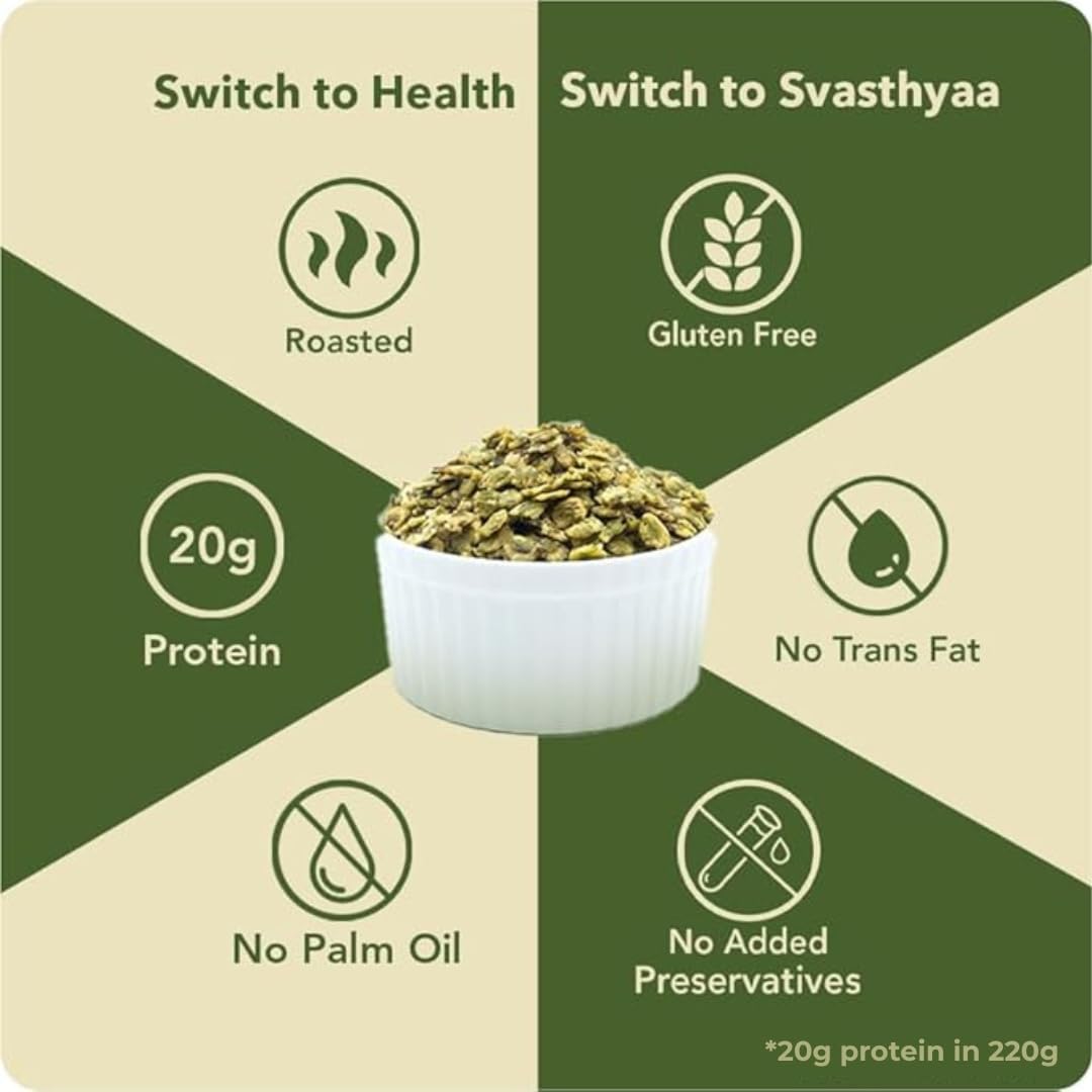 Svasthyaa High Protein Moong Jor | Roasted Moong Dal Namkeen Snack | Healthy Vegetarian Dal Snack for Adults & Kids | Gluten Free, Vegan & Jain | Breakfast, Travel, Diet Friendly | Healthy Roasted Snacks | 220g
