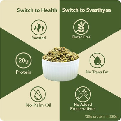 Svasthyaa High Protein Moong Jor | Roasted Moong Dal Namkeen Snack | Healthy Vegetarian Dal Snack for Adults & Kids | Gluten Free, Vegan & Jain | Breakfast, Travel, Diet Friendly | Healthy Roasted Snacks | 220g