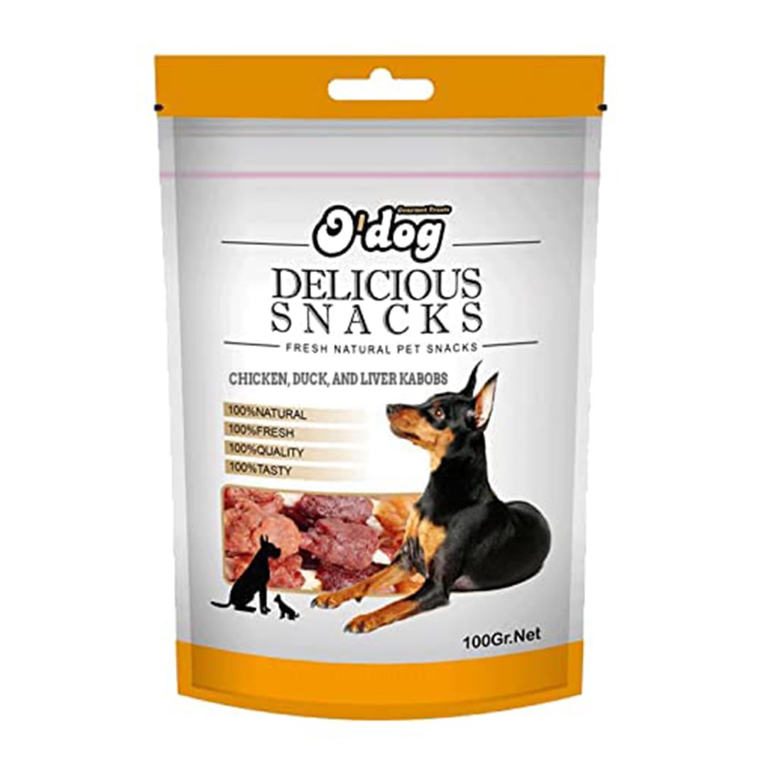 PETS EMPIRE O'Dog Chicken, Duck and Liver Kabobs Stick, Healthy Dog Treats, Chewy Dogs Sticks for Training and Feeding, Made with Real Chicken, Duck, Non-Vegetarian Snacks for Dogs, Puppies - 100g