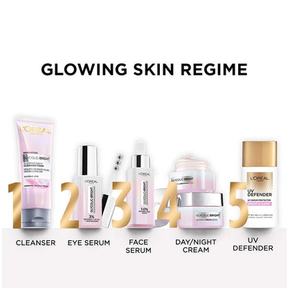 L'Oreal Paris Glycolic Bright Glowing Night Cream, Overnight Brightening Cream, Glycolic Acid in Gel-Like Cream Texture, that Visbily Minimizes Spots & Reveals Glowing skin, 15ml