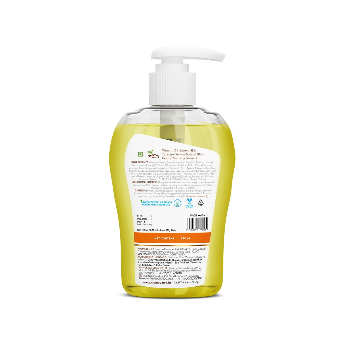 Mamaearth Vitamin C Face Wash for Women & Men 250ml- Toxin-Free & Oil-Free Face Wash for Acne-Prone, Dry & Oily Skin - Illuminates Skin
