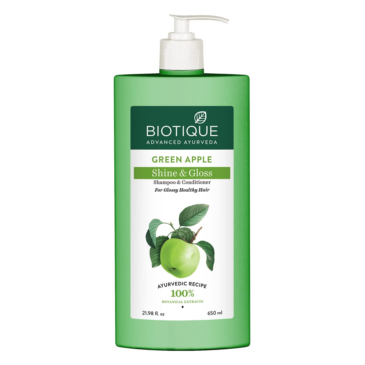 Biotique Green Apple Shine & Gloss Shampoo & Conditioner| Promotes Healthy, Shiny and Glossy Hair | Nourishes Scalp | Makes Hair Soft & Smooth |100% Botanical Extracts| All Skin Types | 650ml