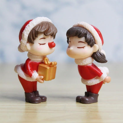 Miniature Christmas Couple Figurines, Adorable PVC Decoration for Miniature Garden, Dollhouse Accessory & Holiday Gifting Cute Xmas Decor Collectible, Couple 03