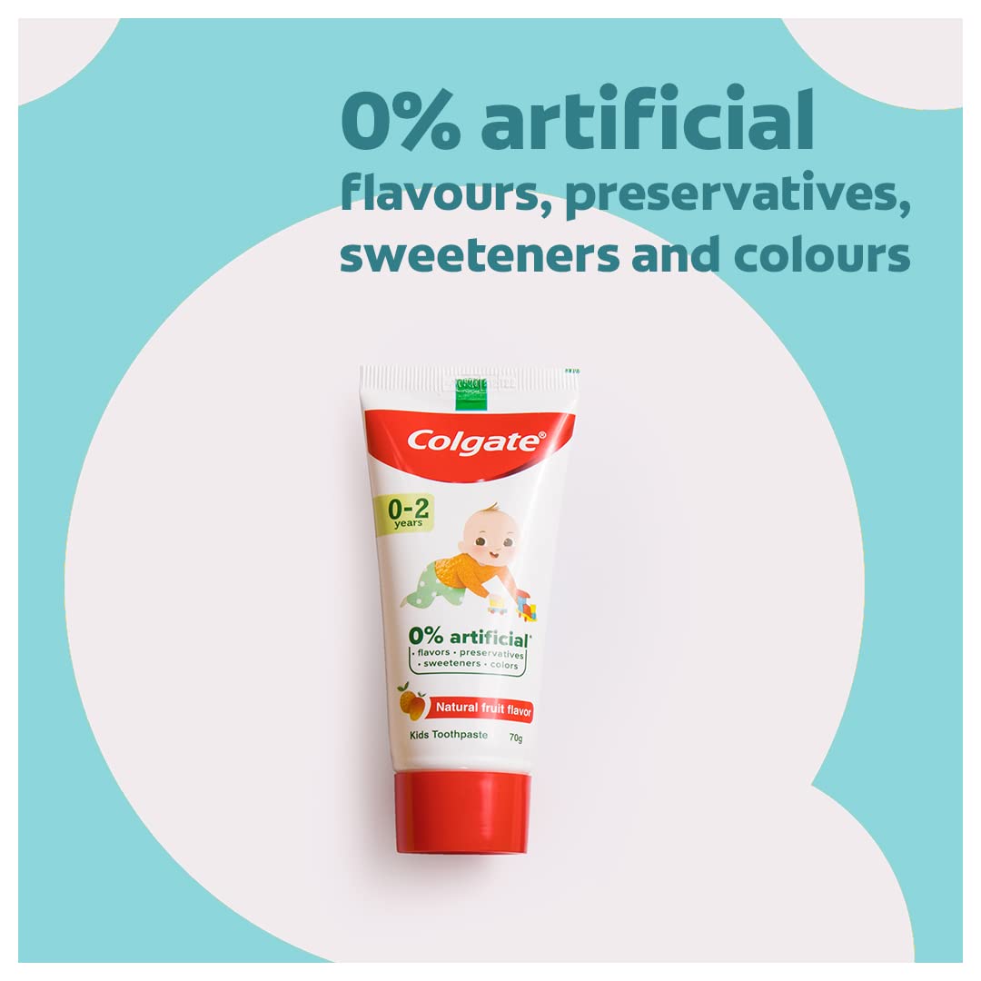 Colgate Toothpaste For Kids Cavity Protection (0-2 Years), Natural Fruit Flavour Tooth Paste, Sls & Fluoride Free - 70G Tube (Pack of 2)