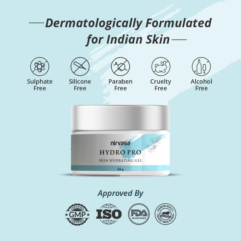 Nirvasa Hydro Pro Skin Hydrating Gel with 95% Pure Hyaluronic Acid & Orange Peel Extract | Reduces Wrinkles & Improves Natural Radiance | 72 Hour Cover, Non-Sticky & For All Skin Types | 50g