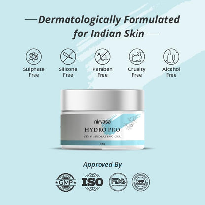 Nirvasa Hydro Pro Skin Hydrating Gel with 95% Pure Hyaluronic Acid & Orange Peel Extract | Reduces Wrinkles & Improves Natural Radiance | 72 Hour Cover, Non-Sticky & For All Skin Types | 50g