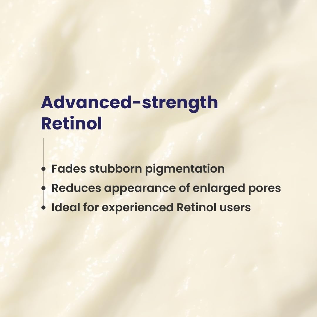 Text about advanced-strength Retinol with a beige background