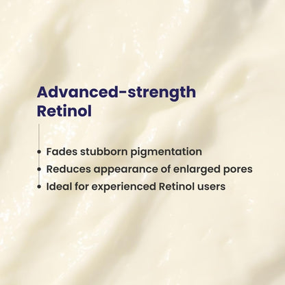 Text about advanced-strength Retinol with a beige background