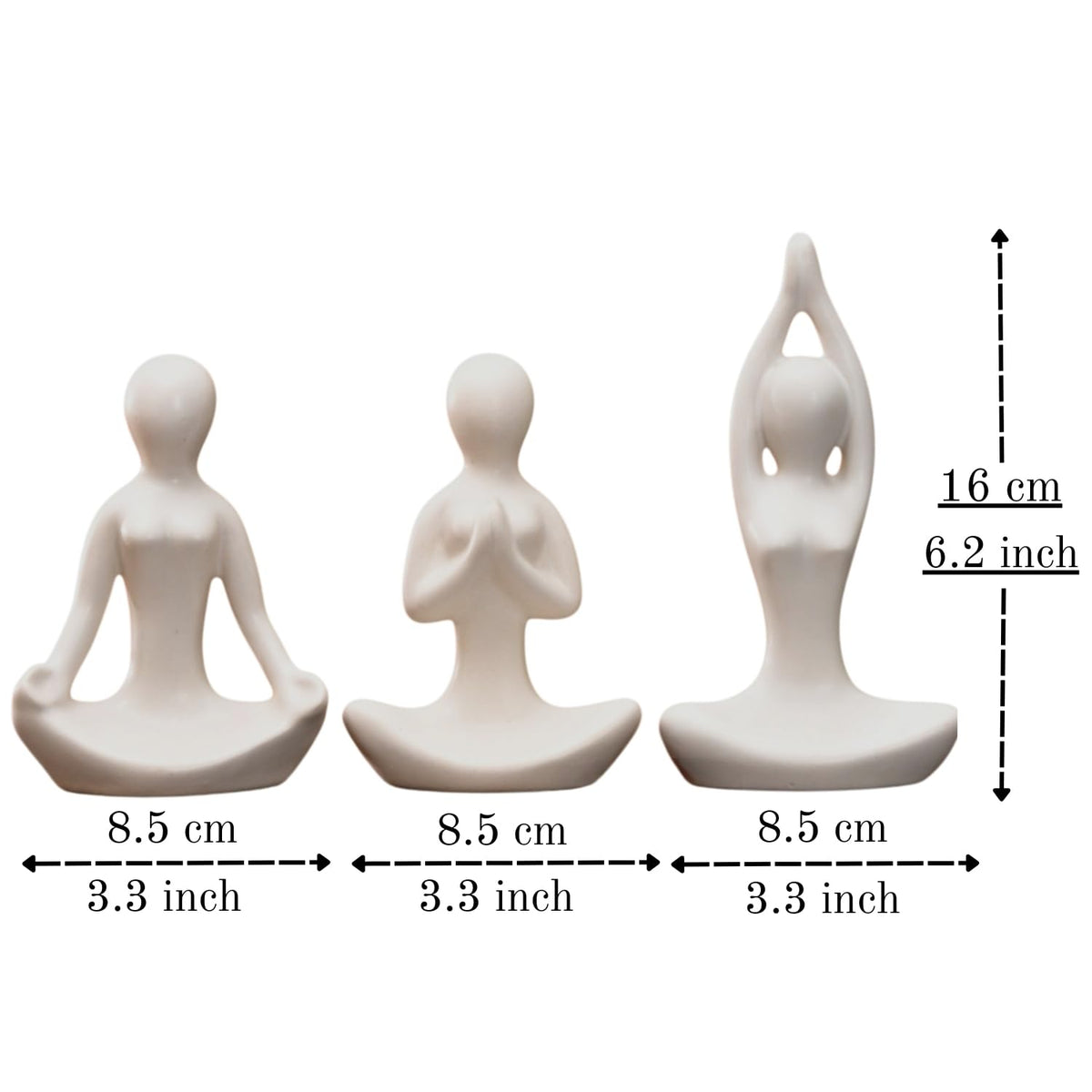 Pack of 3 Yoga Girl Statue Ceramic Meditating Thinker Sculpture Decorative Yoga Showpiece for Gifting Living Room House Warming Anniversary Birthday Office & Home Decoration