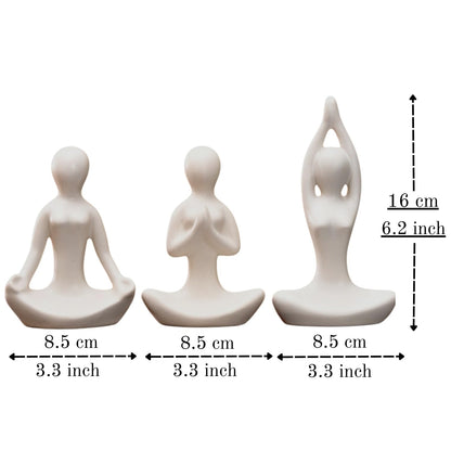 Pack of 3 Yoga Girl Statue Ceramic Meditating Thinker Sculpture Decorative Yoga Showpiece for Gifting Living Room House Warming Anniversary Birthday Office & Home Decoration
