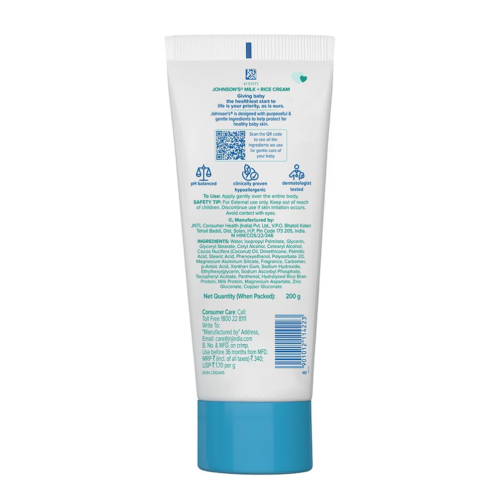 Back view of a Johnson's baby lotion tube with branding and product details.