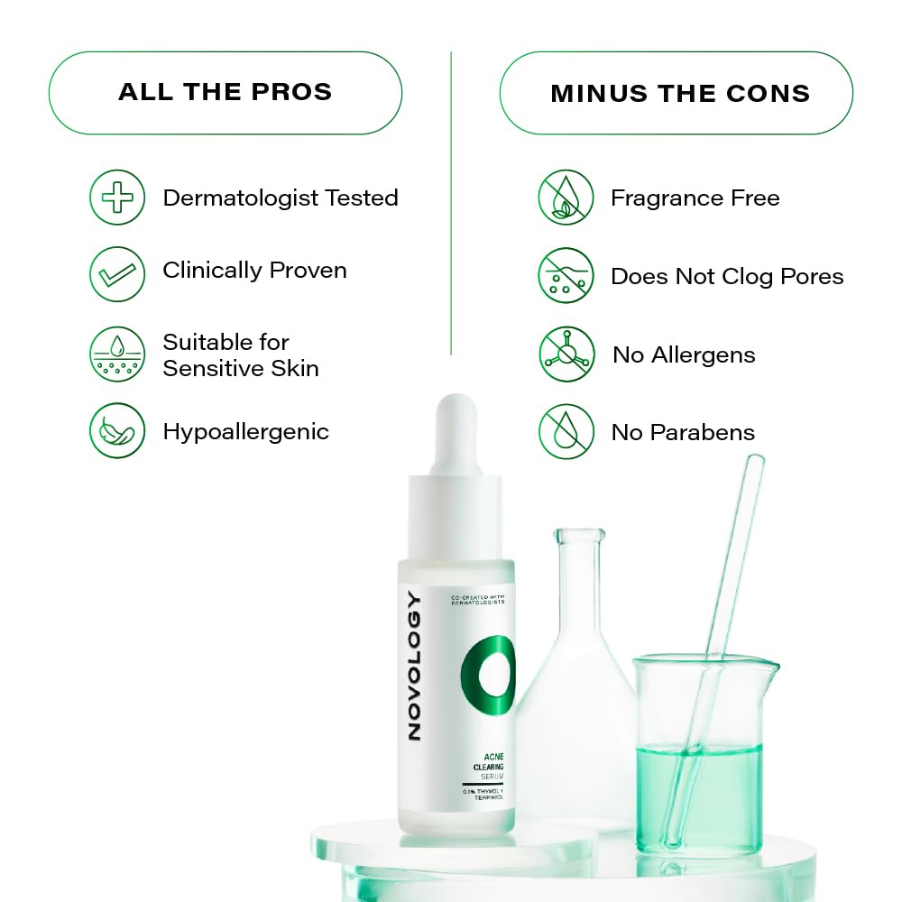 Novology skincare product with benefits listed on a white background