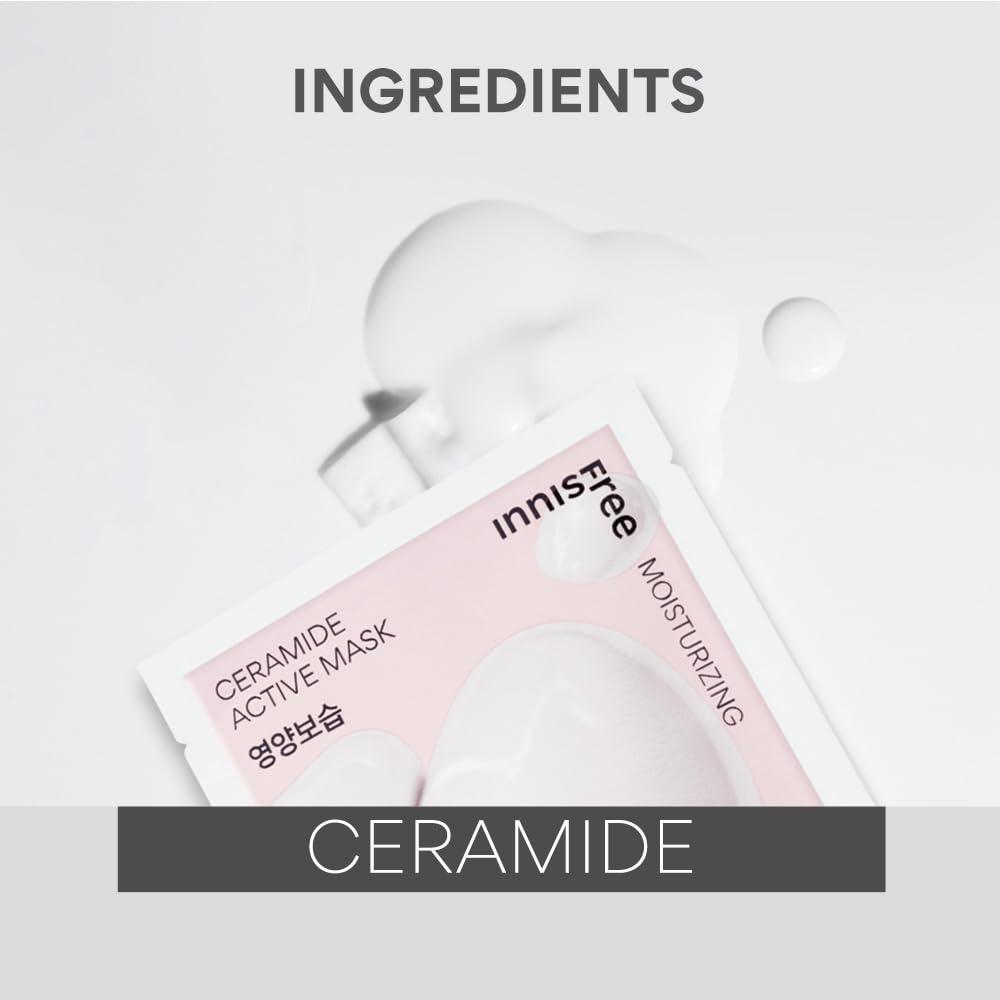 Innisfree Ceramide Active Sheet Mask 25ml | Korean Hydrating Sheet Mask with Ceramides | Intensive Moisturization & Skin Barrier Repair | Soothes Dry, Sensitive Skin for Soft & Healthy Glow