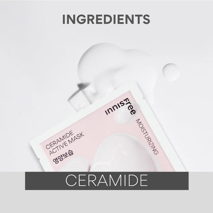 Innisfree Ceramide Active Sheet Mask 25ml | Korean Hydrating Sheet Mask with Ceramides | Intensive Moisturization & Skin Barrier Repair | Soothes Dry, Sensitive Skin for Soft & Healthy Glow