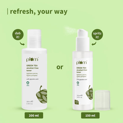 Plum Green Tea Face Toner For Oily, Acne-Prone Skin | With Glycolic Acid | Alcohol-Free | Fights Pimples | Tightens Pores | Controls Oil | Gently Exfoliates Dead Skin Cells | Women & Men | 200ml