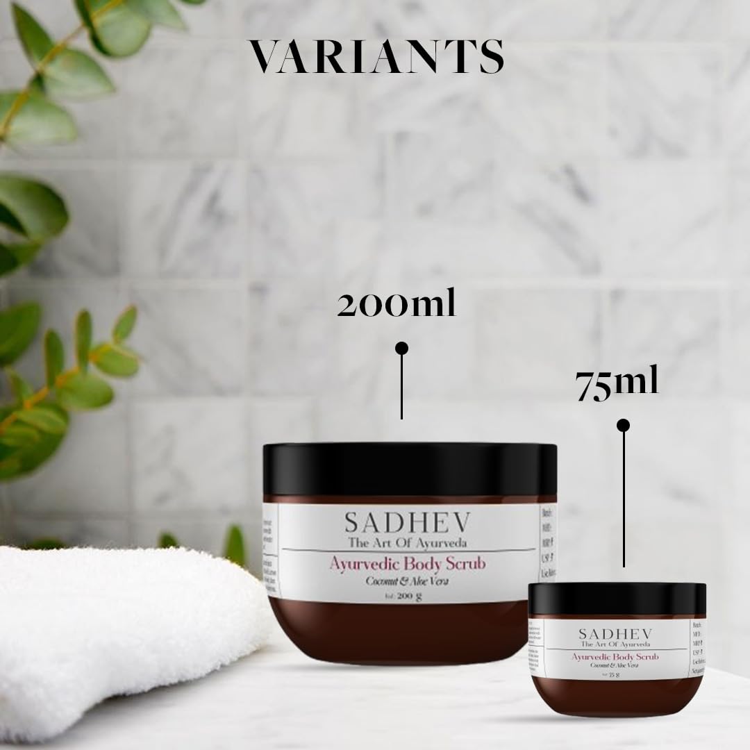 Sadhev Natural and Ayurvedic Coconut and Aloe Vera Body Scrub For Cleaning Dirt, Dead, and Damaged Skin Cells, Improve Skin Tone