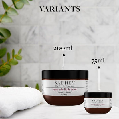 Sadhev Natural and Ayurvedic Coconut and Aloe Vera Body Scrub For Cleaning Dirt, Dead, and Damaged Skin Cells, Improve Skin Tone