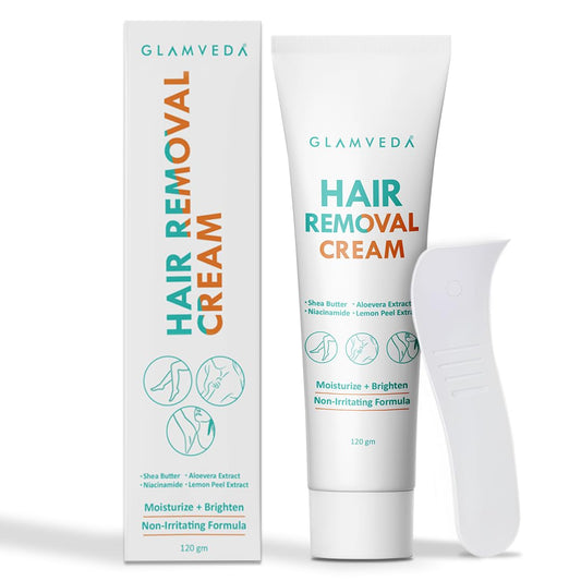 Glamveda Hair Removal Cream for Men For Sensitive Skin 120g | Non Irritating Painless, Moisturize, Skin Brighten | For Legs, Underarms, Hands, Chest, Arms | With Aloevera Extract | All Skin Types