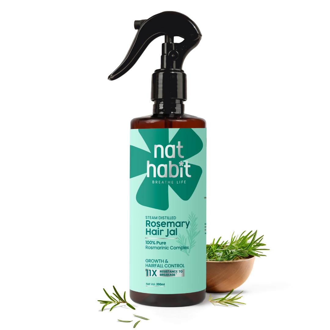 Nat Habit Rosemary Hair Jal bottle with a sprayer on a white background