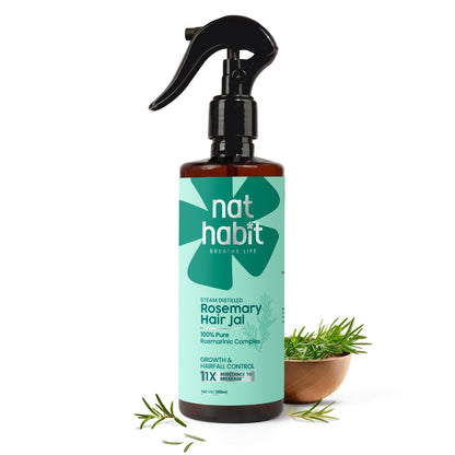 Nat Habit Rosemary Hair Jal bottle with a sprayer on a white background