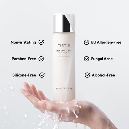 TIRTIR Milk Skin Rice Toner | Deep Moisturizing, Hydrating Toner for face | Niacinamide, Ceramide, Rice Bran Extract | Nature-Oriented Ingredients for Korean Skin Care | Vegan, (150 ml)