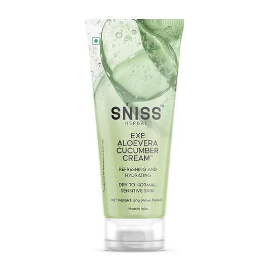 SNISS Herbal Exe Aloe Vera Cucumber Cream, Refreshing and Hydrating, for Dry to Normal Sensitive Skin, Paraben-Free