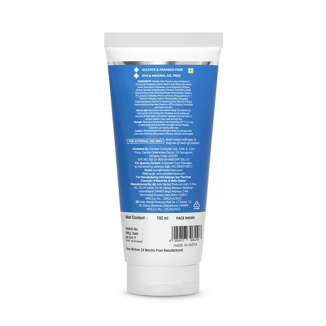 The Derma Co 1% Kojic Acid Face Wash | With Niacinamide & Alpha Arbutin | Reduces Dark Spots, Pigmentation & Blemishes | Cleanses & Brightens Skin | Non-Drying Formula | For All Skin Types | 100 ml