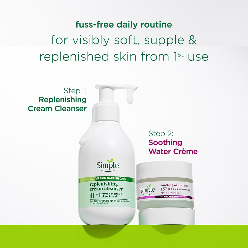 Simple skincare products with text on a white background