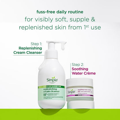 Simple skincare products with text on a white background